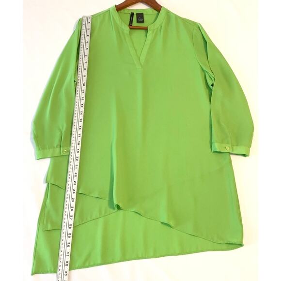 New Directions Womens Top Large Green 3/4 Sleeves V-Neck Asymmetrical Hemline - Picture 6 of 11